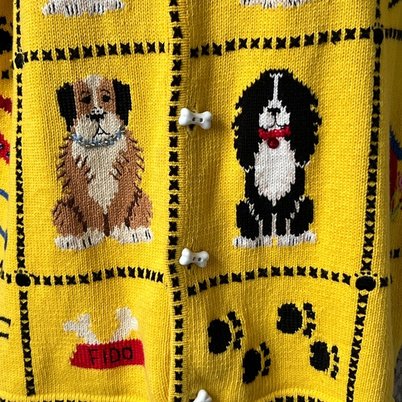 Marisa Christina Sweater Buton Up Cardigan Bright Yellow Dogs Cotton Size L - Picture 2 of 6
